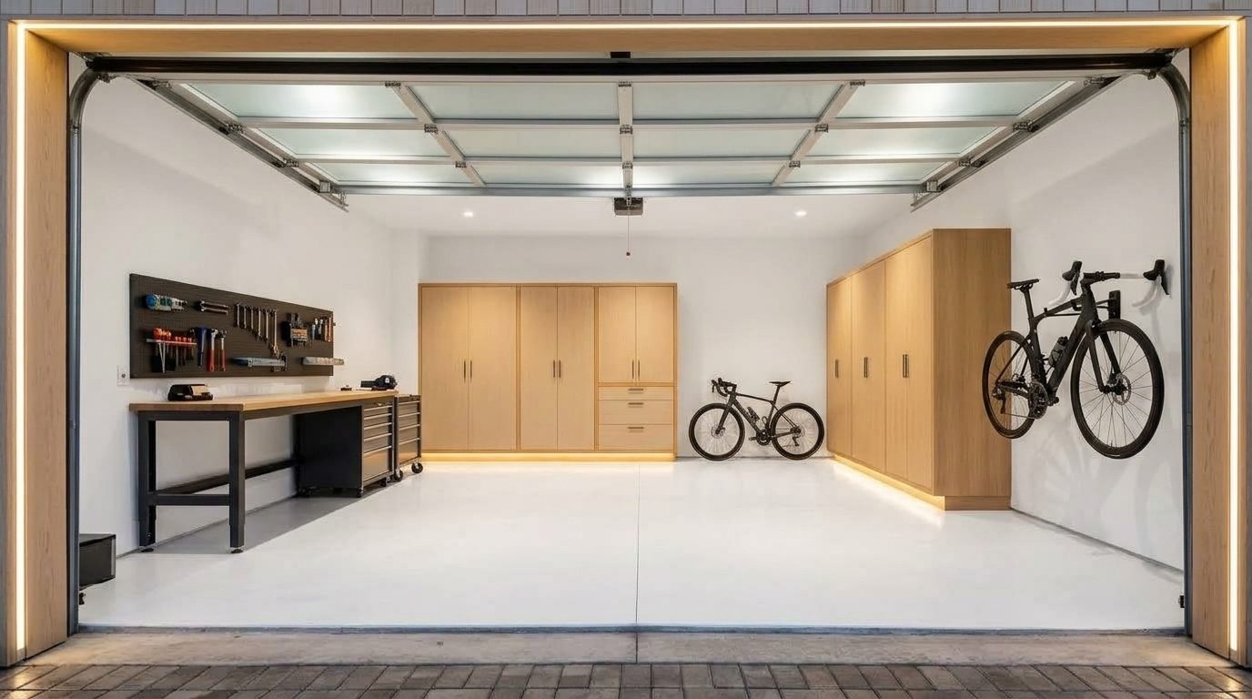 Carter Garage Door Repairs Interior View of Custom Garage Door Overhead and Workshop